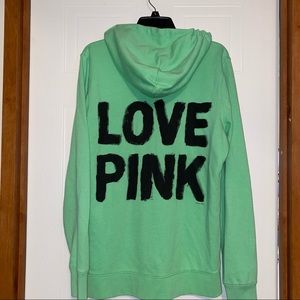 PINK hooded zip sweatshirt jacket - green large